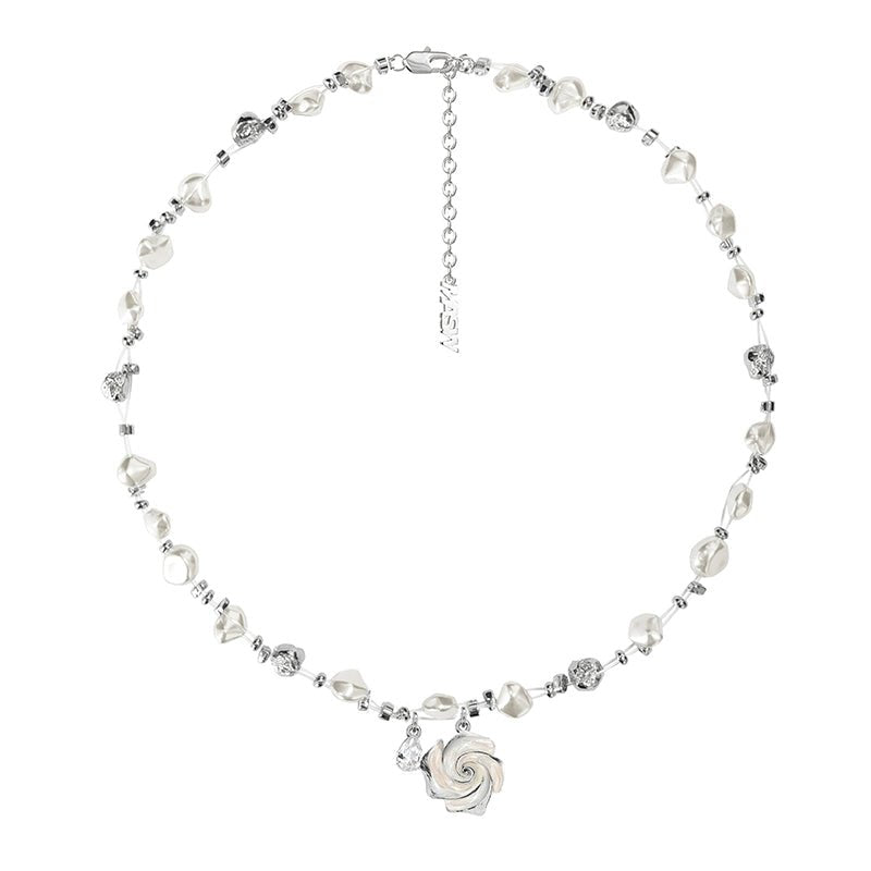 Rose flower pearl necklace - jewelry - weilin.com