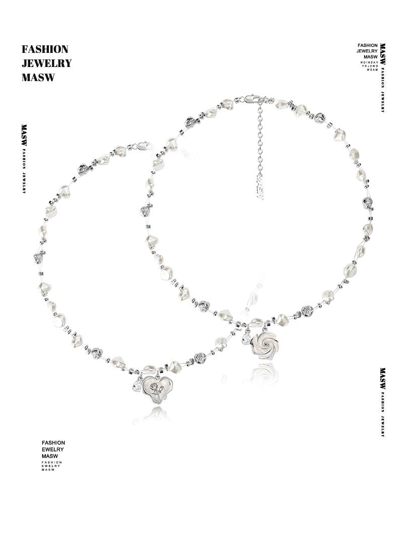 Rose flower pearl necklace - jewelry - weilin.com