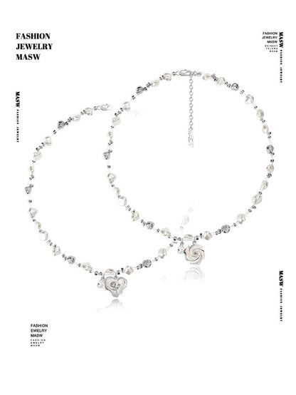 Rose flower pearl necklace - jewelry - weilin.com