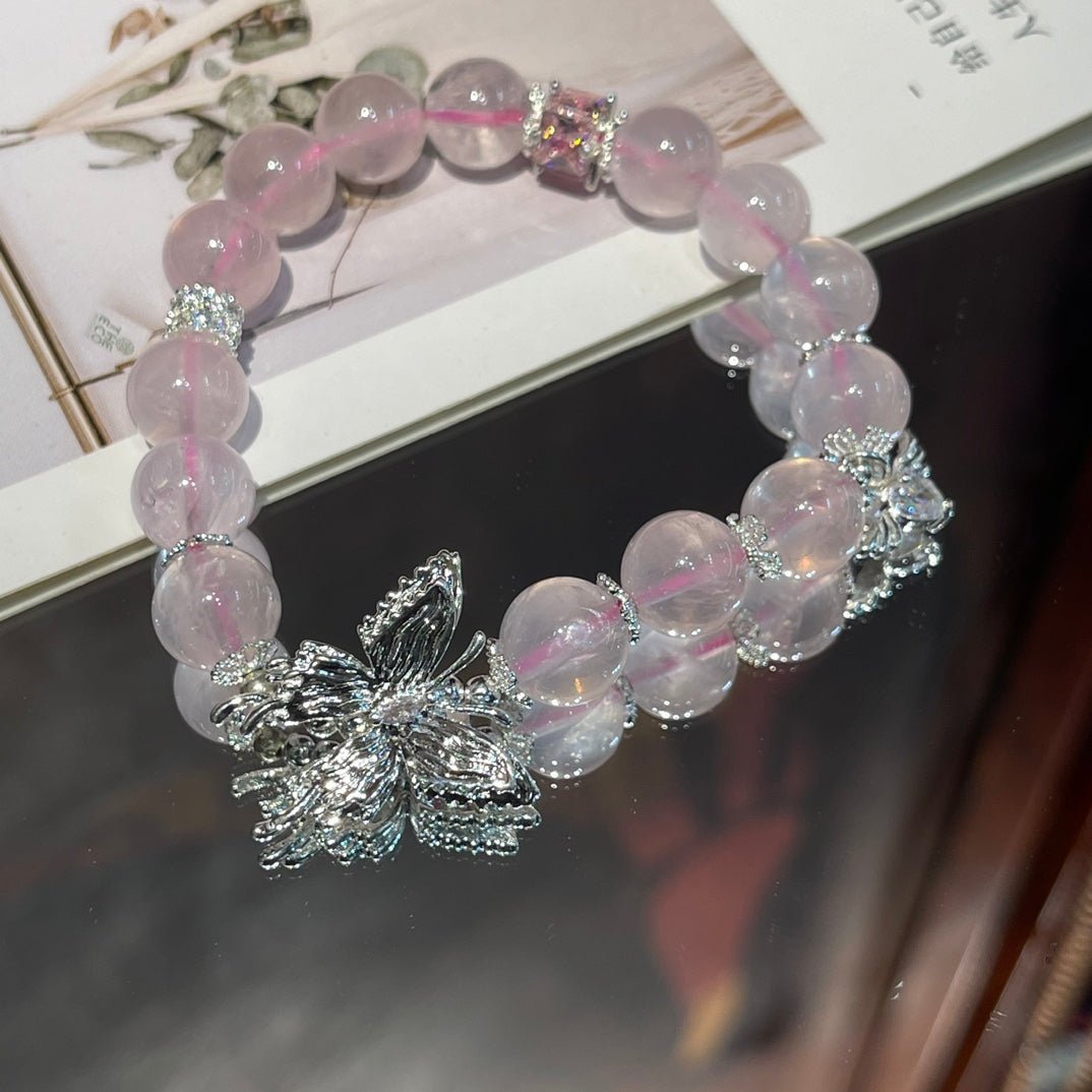 Rose Quartz Butterfly Bracelet - jewelry - weilin.com