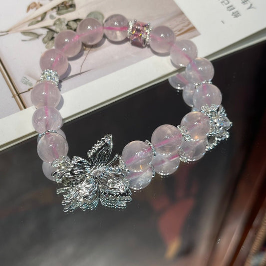 Rose Quartz Butterfly Bracelet - jewelry - weilin.com