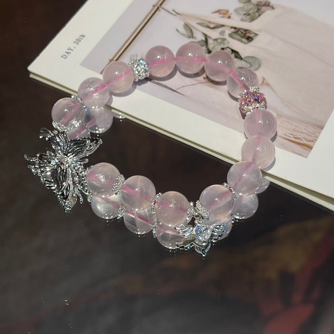 Rose Quartz Butterfly Bracelet - jewelry - weilin.com