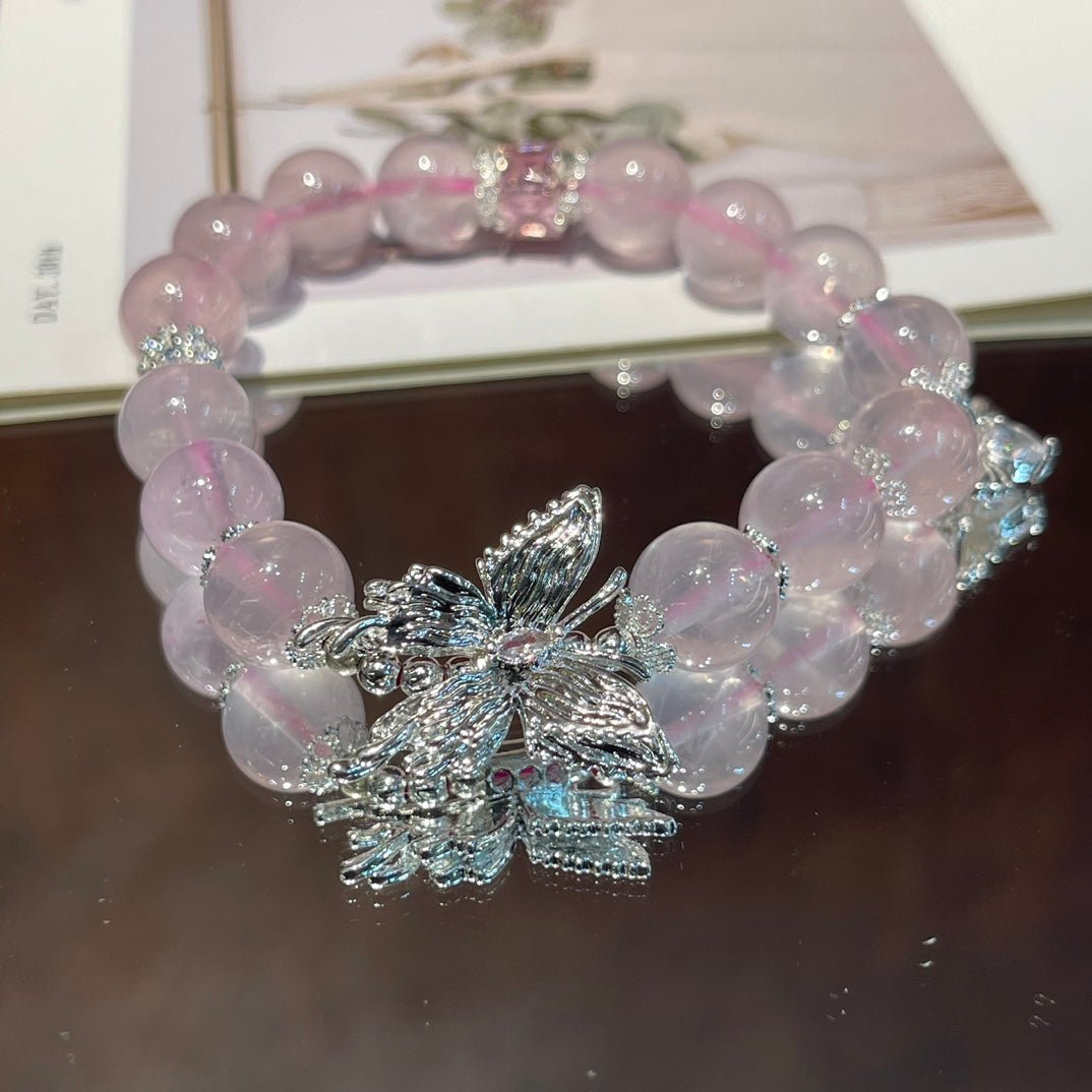 Rose Quartz Butterfly Bracelet - jewelry - weilin.com