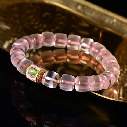 Rose Quartz Straight Cut Five Scripture Bracelet - jewelry - weilin.com