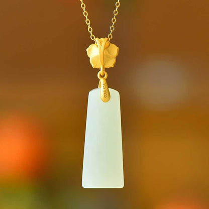 S925 Silver - Inlaid Hetian Jade Pendant (Trapezoidal Peace Plaque with Enamel & Pearl Accents) - jewelry - weilin.com