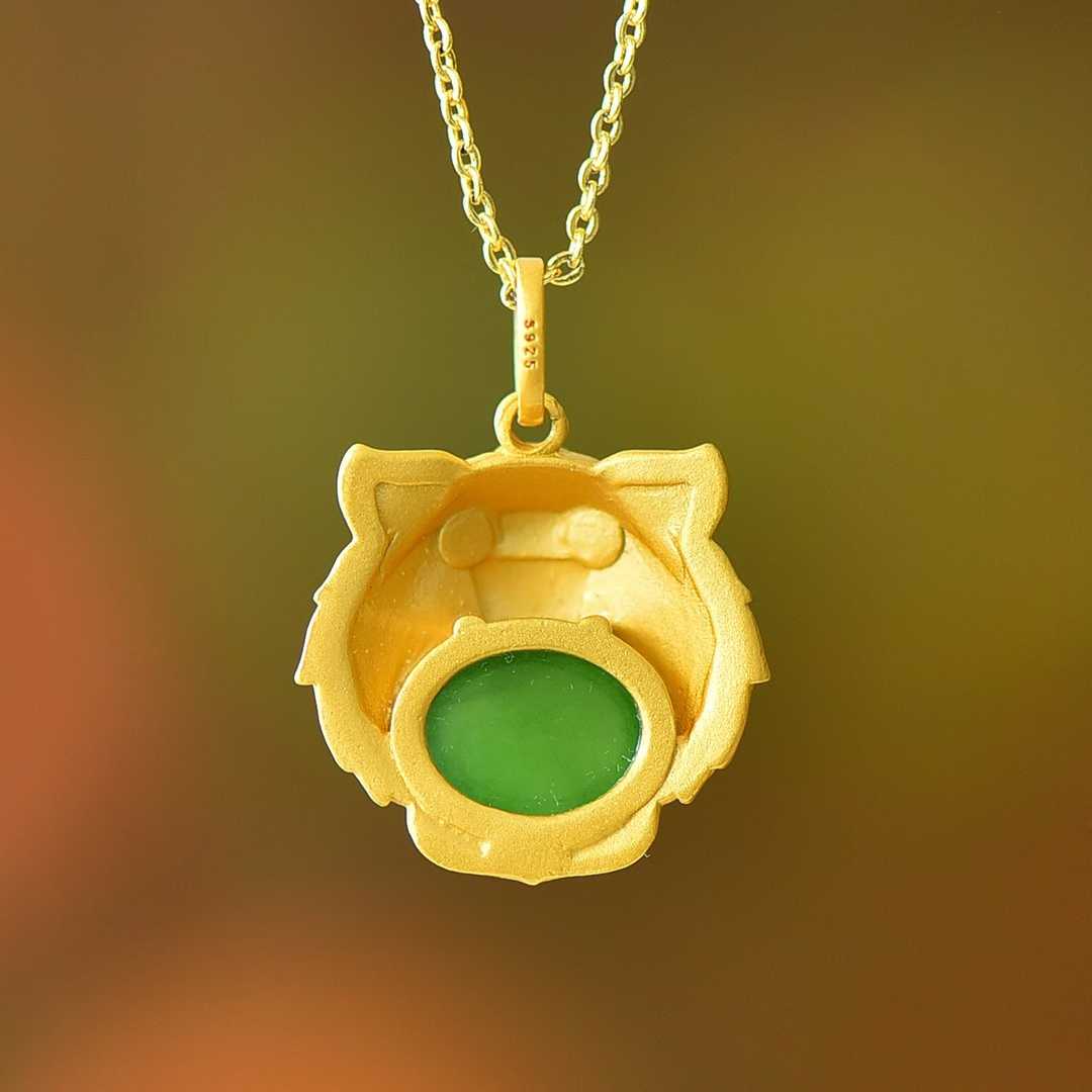 S925 Silver Inlaid Hetian Jadeite (Jasper) "Tiger" Pendant - jewelry - weilin.com