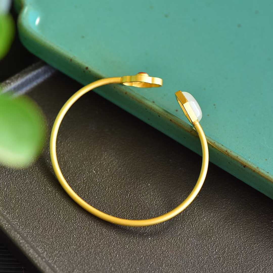 S925 Silver Inlaid Hetian Nephrite "Begonia Flower Window" Bracelet - jewelry - weilin.com