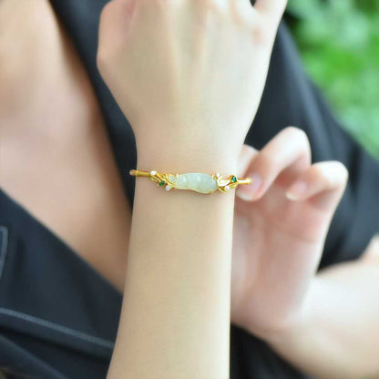 S925 Silver Inlaid Hetian Nephrite "Blessing Bean" Bracelet - jewelry - weilin.com