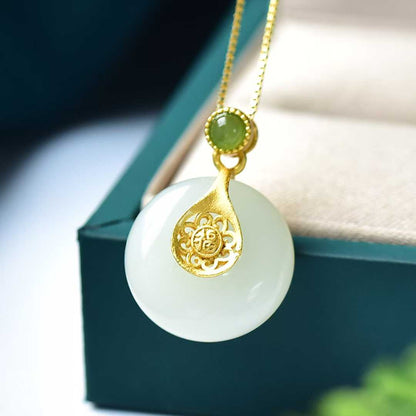 S925 Silver Inlaid Hetian Nephrite "Complete & Perfect" Pendant - jewelry - weilin.com