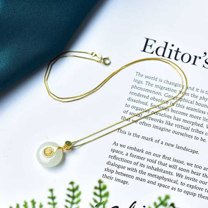 S925 Silver Inlaid Hetian Nephrite "Complete & Perfect" Pendant - jewelry - weilin.com