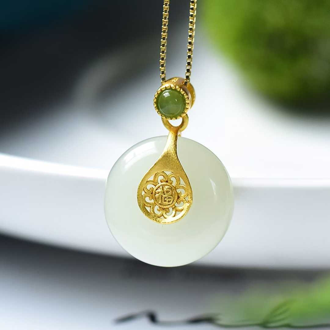 S925 Silver Inlaid Hetian Nephrite "Complete & Perfect" Pendant - jewelry - weilin.com