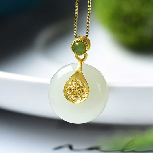 S925 Silver Inlaid Hetian Nephrite "Complete & Perfect" Pendant - jewelry - weilin.com