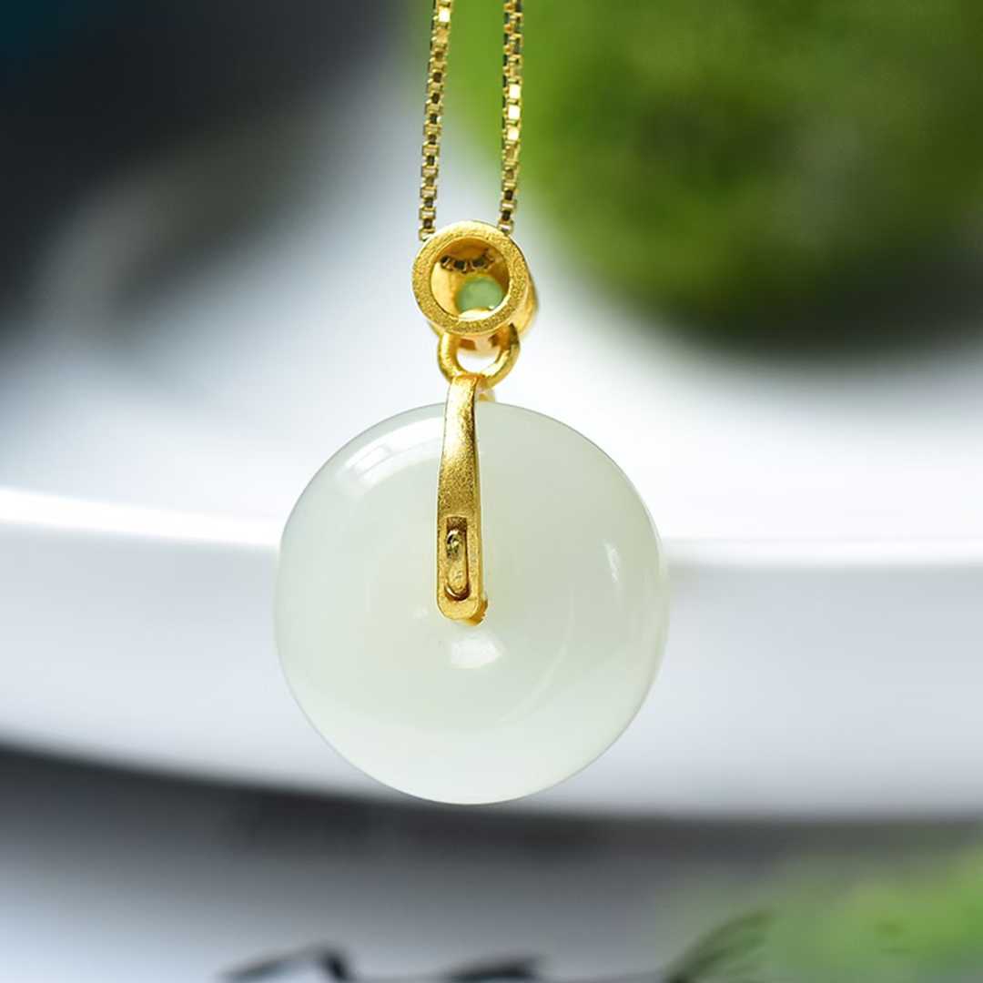 S925 Silver Inlaid Hetian Nephrite "Complete & Perfect" Pendant - jewelry - weilin.com