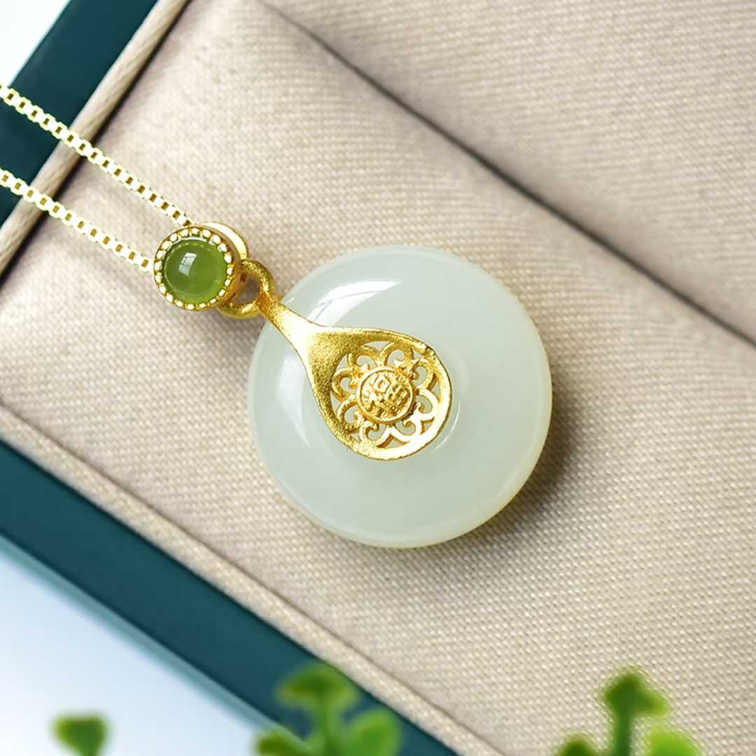 S925 Silver Inlaid Hetian Nephrite "Complete & Perfect" Pendant - jewelry - weilin.com