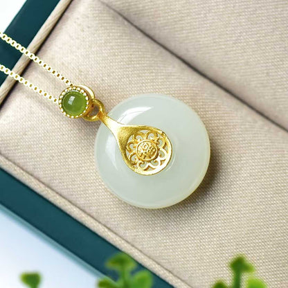 S925 Silver Inlaid Hetian Nephrite "Complete & Perfect" Pendant - jewelry - weilin.com