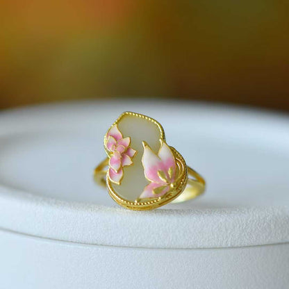 S925 Silver Inlaid Hetian Nephrite "Flat Gourd & Butterfly - on - Flower" Minimalist Elegance Jewelry Set - jewelry - weilin.com