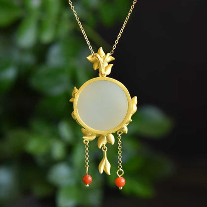 S925 Silver Inlaid Hetian Nephrite "Golden Orchid" Pendant - jewelry - weilin.com