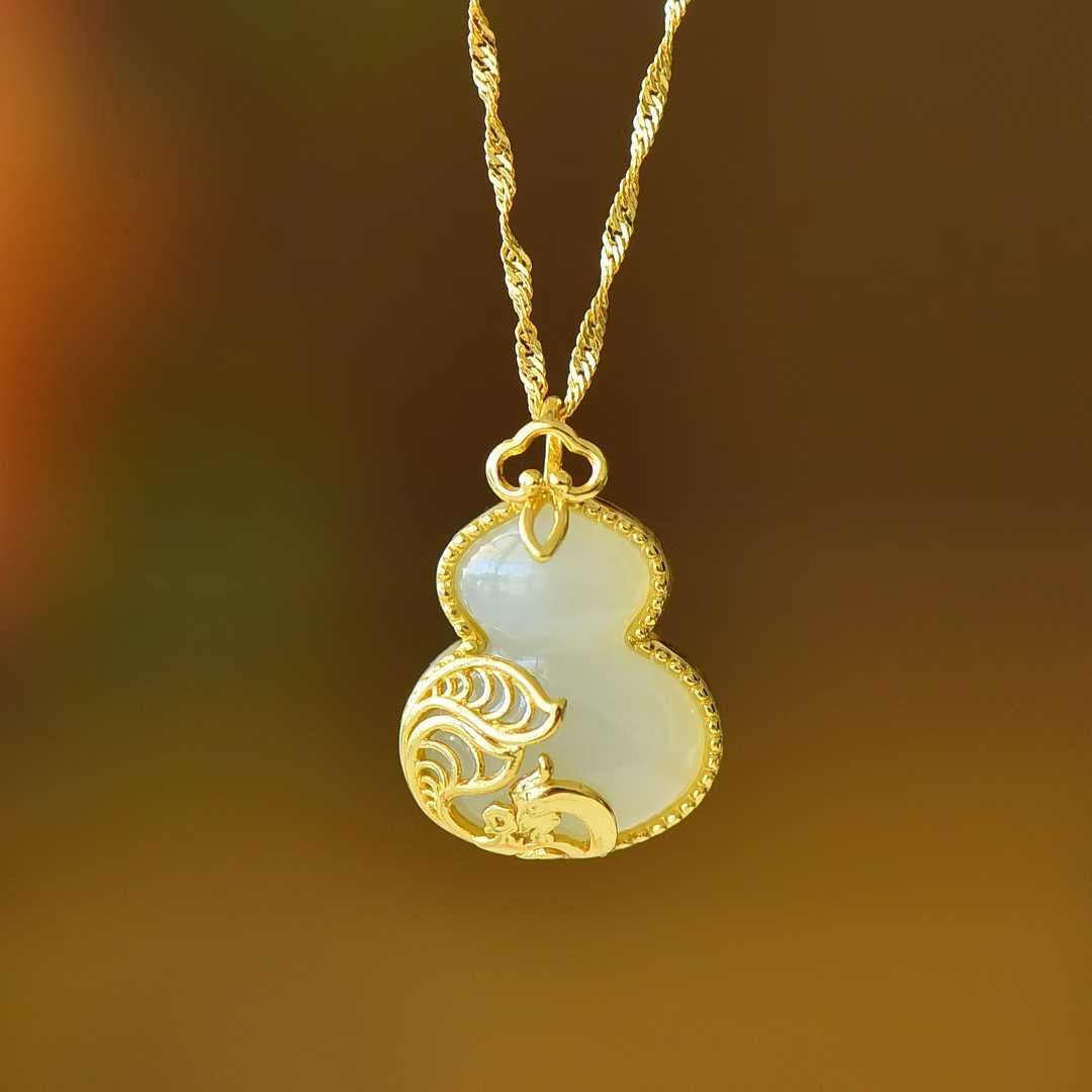 S925 Silver Inlaid Hetian Nephrite "Gourd & Phoenix" Pendant - jewelry - weilin.com