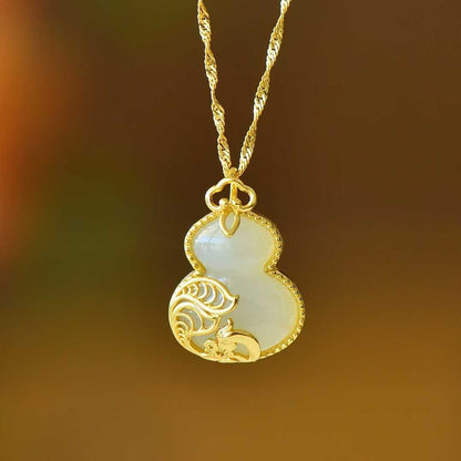 S925 Silver Inlaid Hetian Nephrite "Gourd & Phoenix" Pendant - jewelry - weilin.com