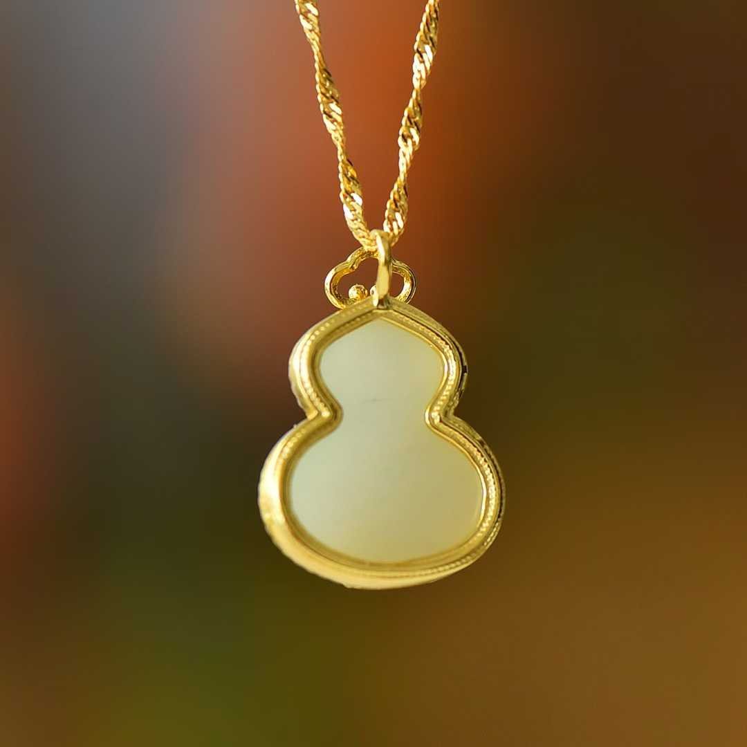 S925 Silver Inlaid Hetian Nephrite "Gourd & Phoenix" Pendant - jewelry - weilin.com