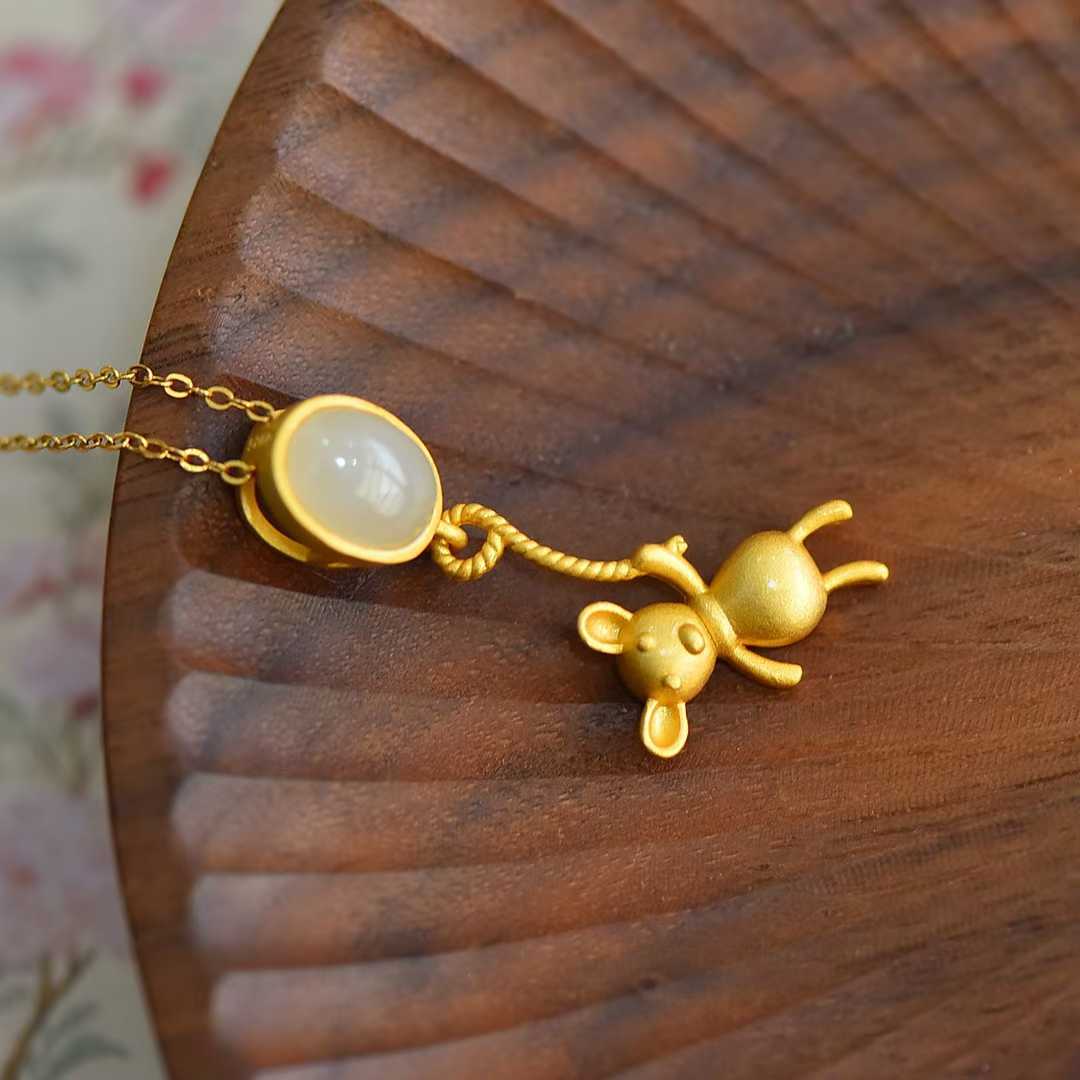 S925 Silver Inlaid Hetian Nephrite "Little Bear" Pendant - jewelry - weilin.com