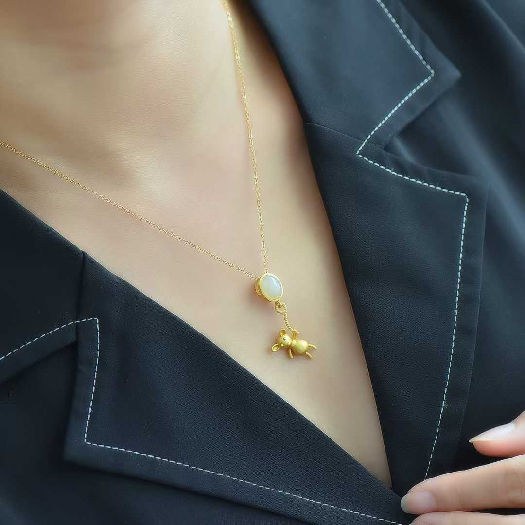 S925 Silver Inlaid Hetian Nephrite "Little Bear" Pendant - jewelry - weilin.com