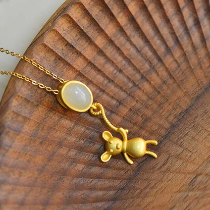S925 Silver Inlaid Hetian Nephrite "Little Bear" Pendant - jewelry - weilin.com