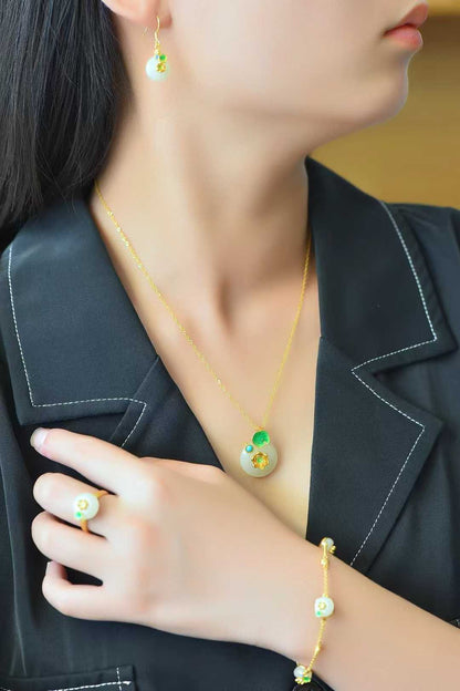 S925 Silver Inlaid Hetian Nephrite "Lotus Steps" Jewelry Set - jewelry - weilin.com