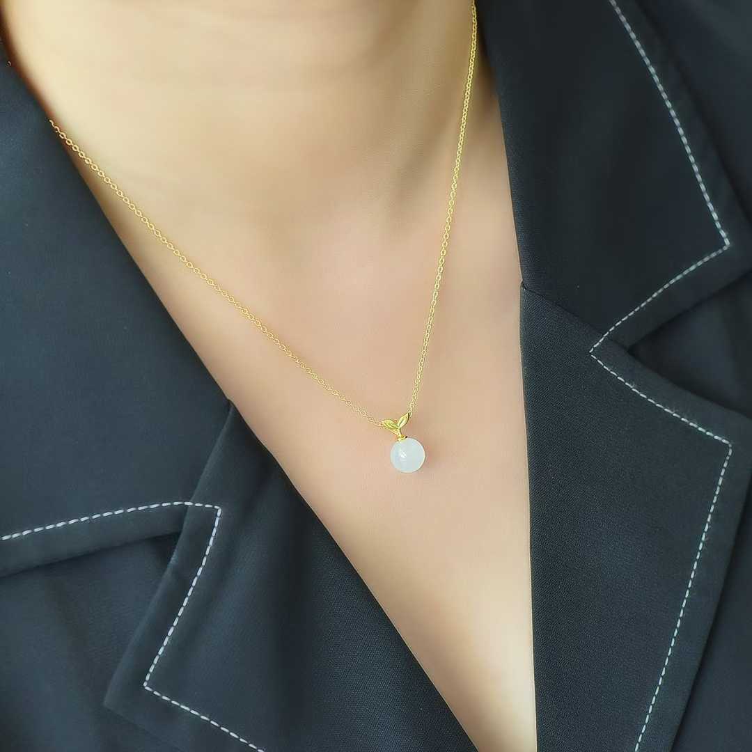 S925 Silver Inlaid Hetian Nephrite Mermaid Pendant - jewelry - weilin.com