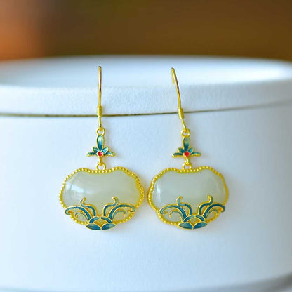 S925 Silver Inlaid Hetian Nephrite "Orchid & Grass Ruyi Lock" Jewelry Set - jewelry - weilin.com