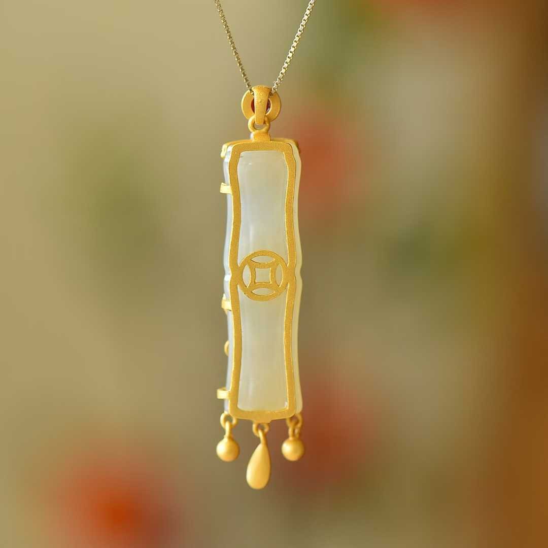 S925 Silver Inlaid Hetian Nephrite "Prosperity & Auspiciousness" Pendant - jewelry - weilin.com