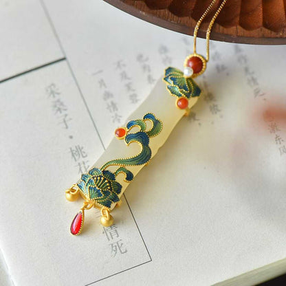 S925 Silver Inlaid Hetian Nephrite "Prosperity & Auspiciousness" Pendant - jewelry - weilin.com