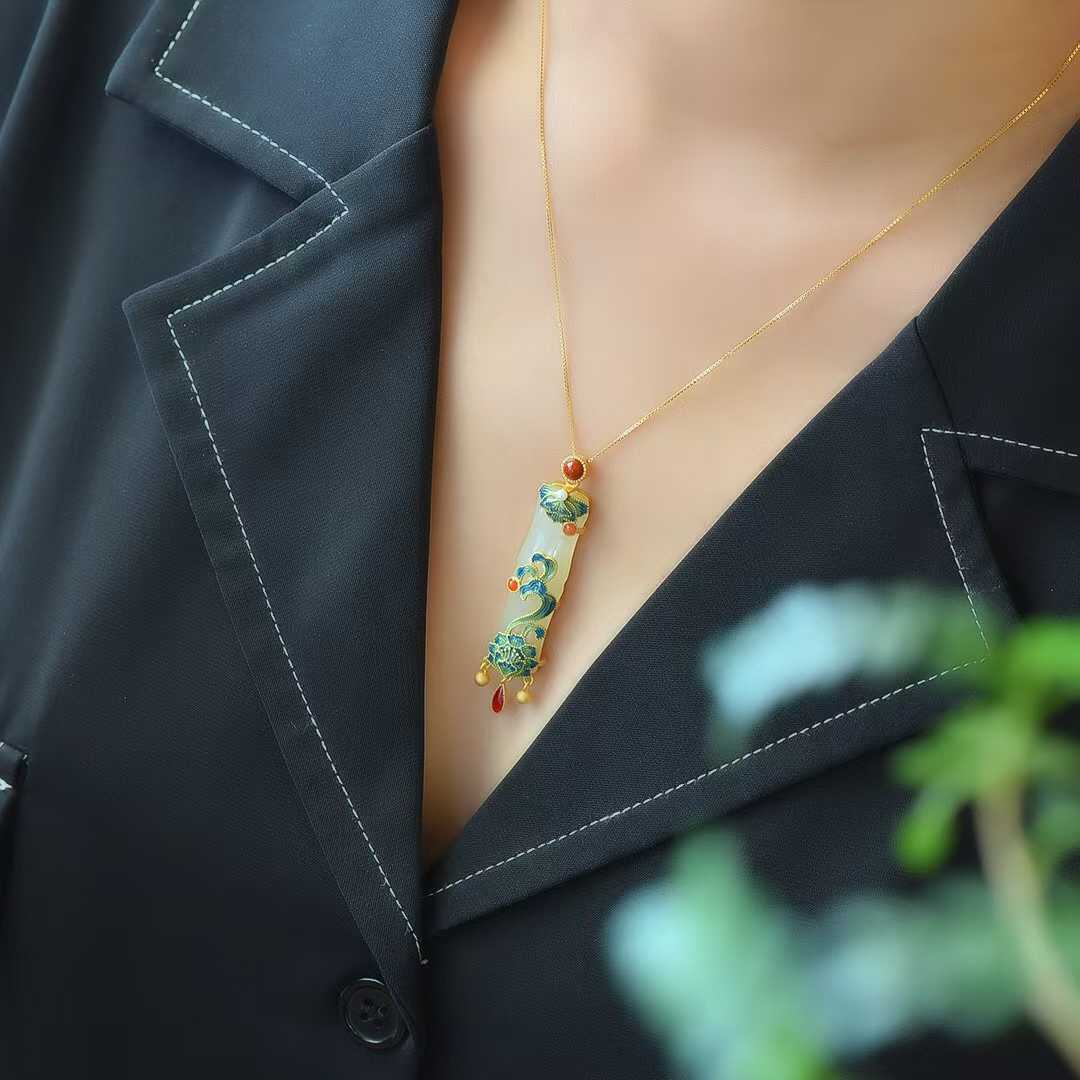 S925 Silver Inlaid Hetian Nephrite "Prosperity & Auspiciousness" Pendant - jewelry - weilin.com