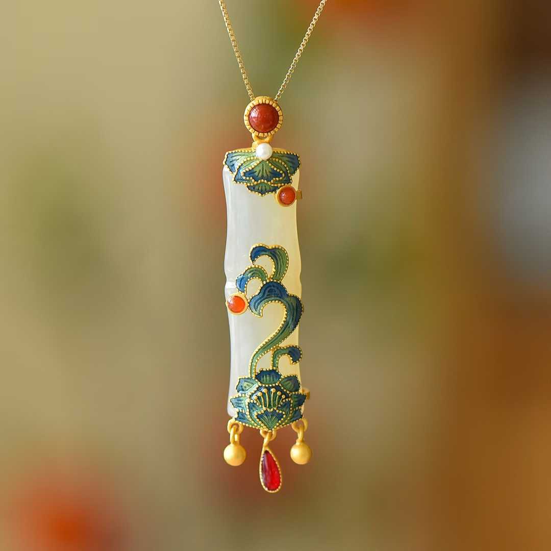 S925 Silver Inlaid Hetian Nephrite "Prosperity & Auspiciousness" Pendant - jewelry - weilin.com