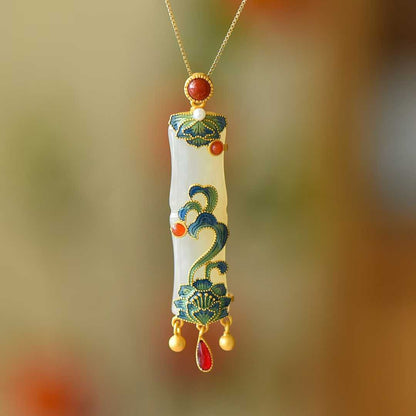 S925 Silver Inlaid Hetian Nephrite "Prosperity & Auspiciousness" Pendant - jewelry - weilin.com