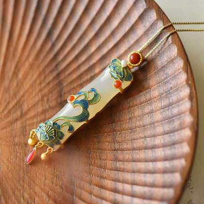 S925 Silver Inlaid Hetian Nephrite "Prosperity & Auspiciousness" Pendant - jewelry - weilin.com