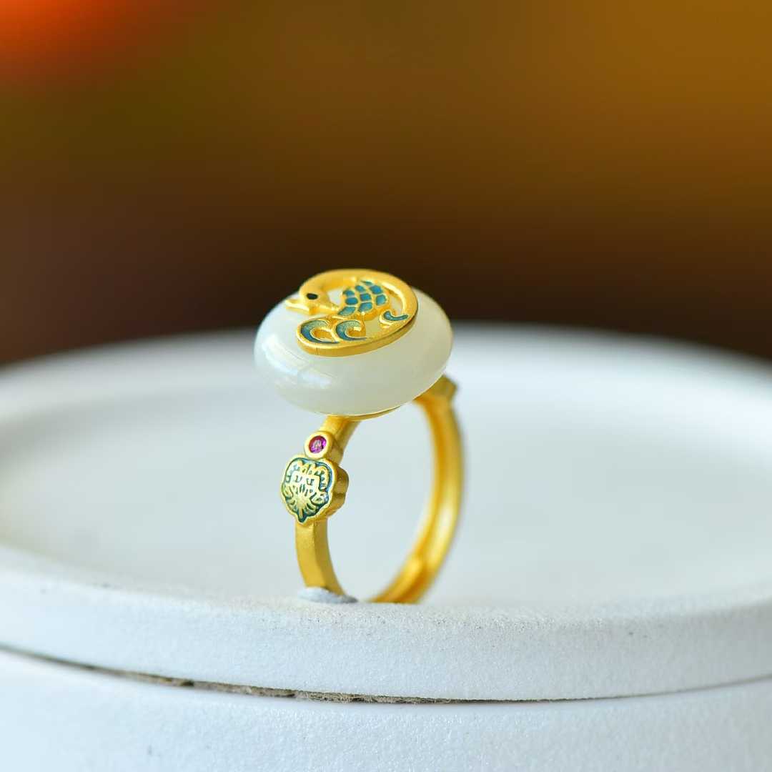 S925 Silver Inlaid Hetian Nephrite "Prosperity & Peace Buckle" Jewelry Set - jewelry - weilin.com