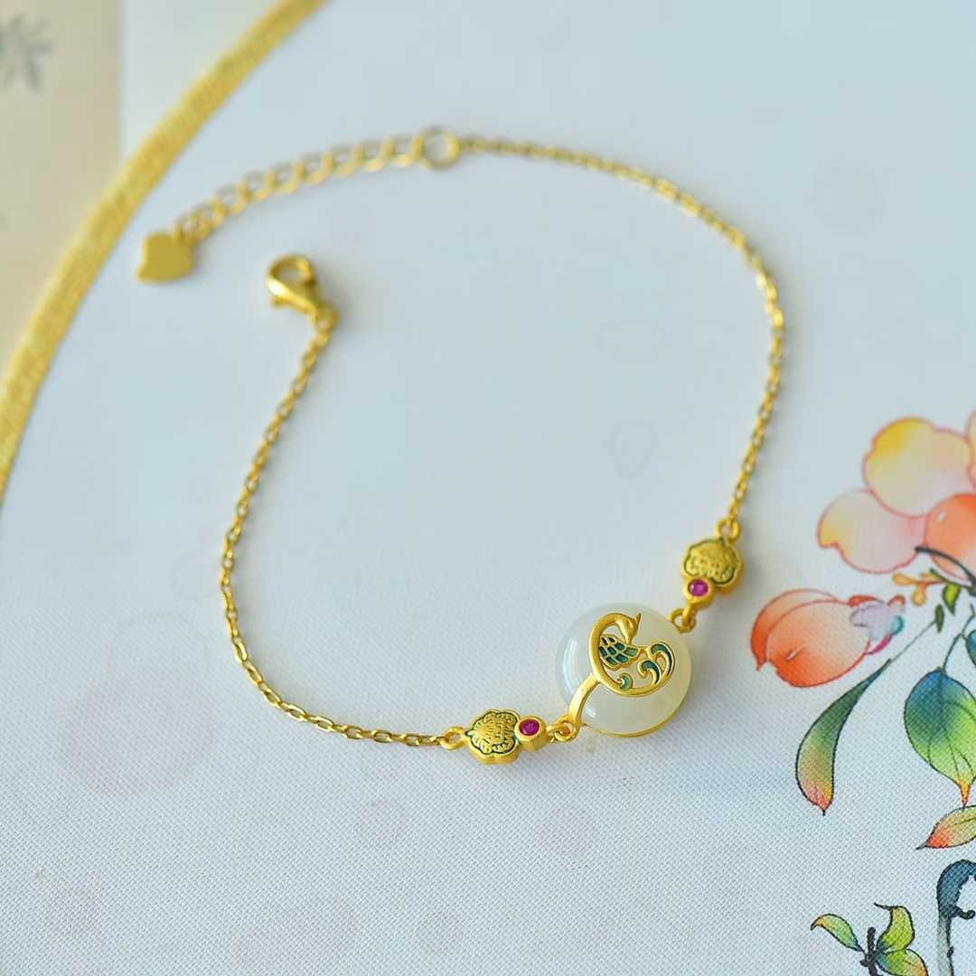 S925 Silver Inlaid Hetian Nephrite "Prosperity & Peace Buckle" Jewelry Set - jewelry - weilin.com