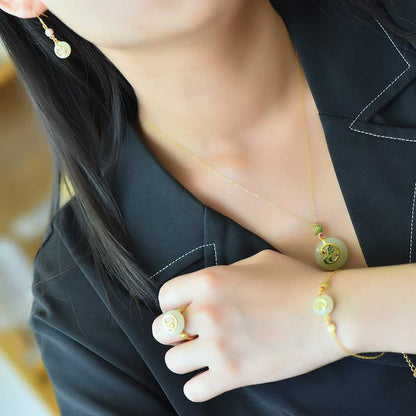 S925 Silver Inlaid Hetian Nephrite "Prosperity & Peace Buckle" Jewelry Set - jewelry - weilin.com