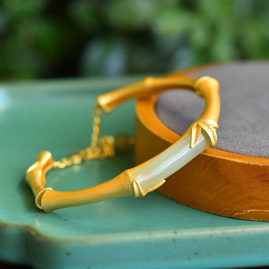 S925 Silver Inlaid Hetian Nephrite "Steady Progress" Bracelet - jewelry - weilin.com