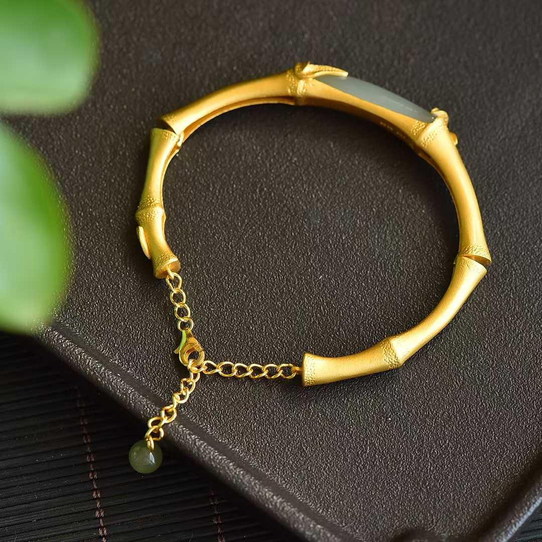 S925 Silver Inlaid Hetian Nephrite "Steady Progress" Bracelet - jewelry - weilin.com