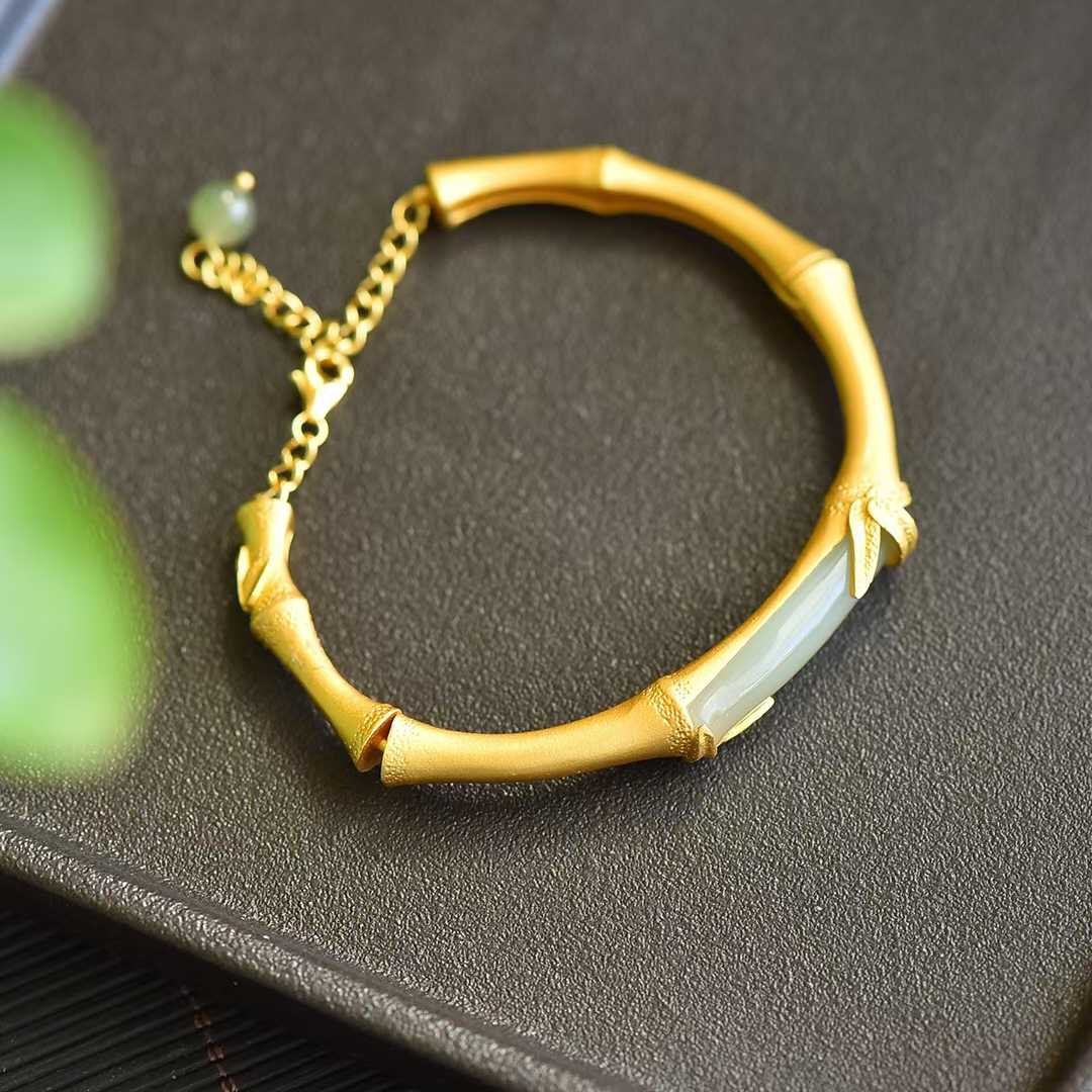 S925 Silver Inlaid Hetian Nephrite "Steady Progress" Bracelet - jewelry - weilin.com