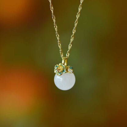 S925 Silver Inlaid Hetian White Nephrite Bead "Flowers Bloom & Fortune Arrives" Minimalist Elegance Jewelry Set - jewelry - weilin.com