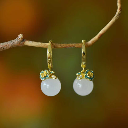 S925 Silver Inlaid Hetian White Nephrite Bead "Flowers Bloom & Fortune Arrives" Minimalist Elegance Jewelry Set - jewelry - weilin.com