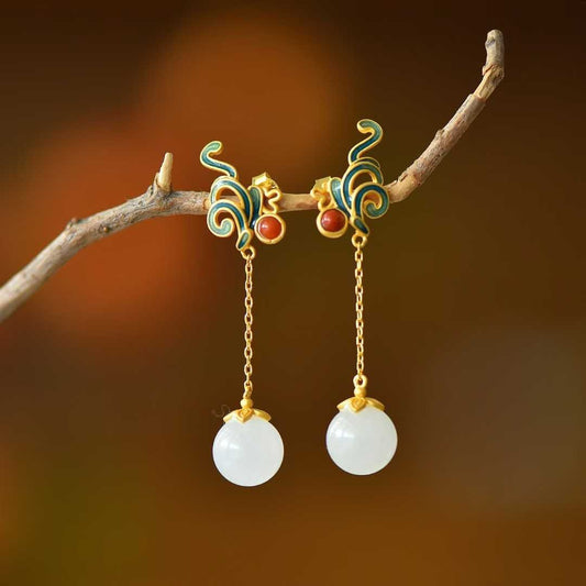 S925 Silver Inlaid Nephrite "Complete Perfection" Enamel Jewelry Set - jewelry - weilin.com