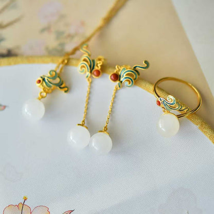 S925 Silver Inlaid Nephrite "Complete Perfection" Enamel Jewelry Set - jewelry - weilin.com