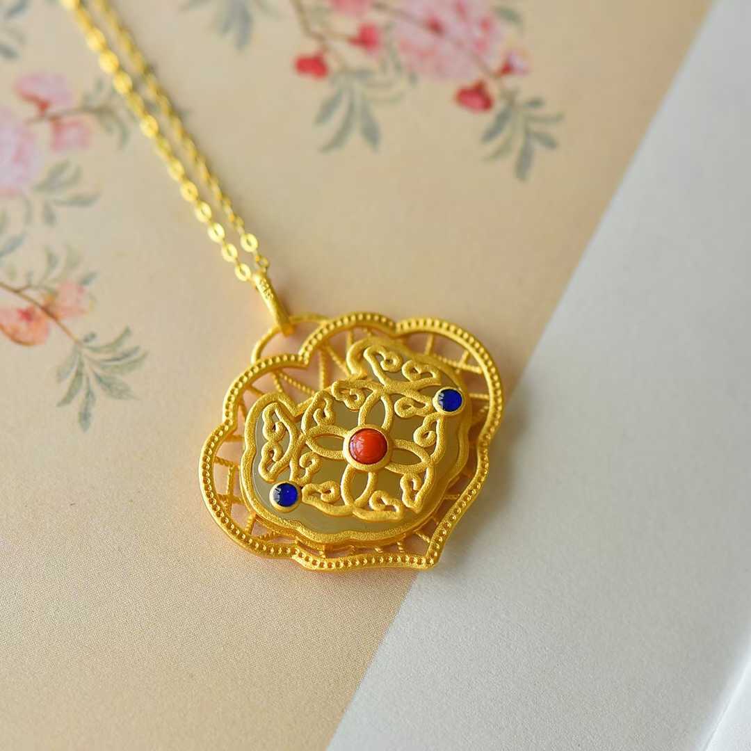S925 Silver Inlaid Nephrite Double - Sided Lock Pendant - jewelry - weilin.com