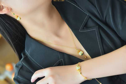 S925 Silver Inlaid Nephrite "Fuyun Lianlian" Jewelry Set - jewelry - weilin.com