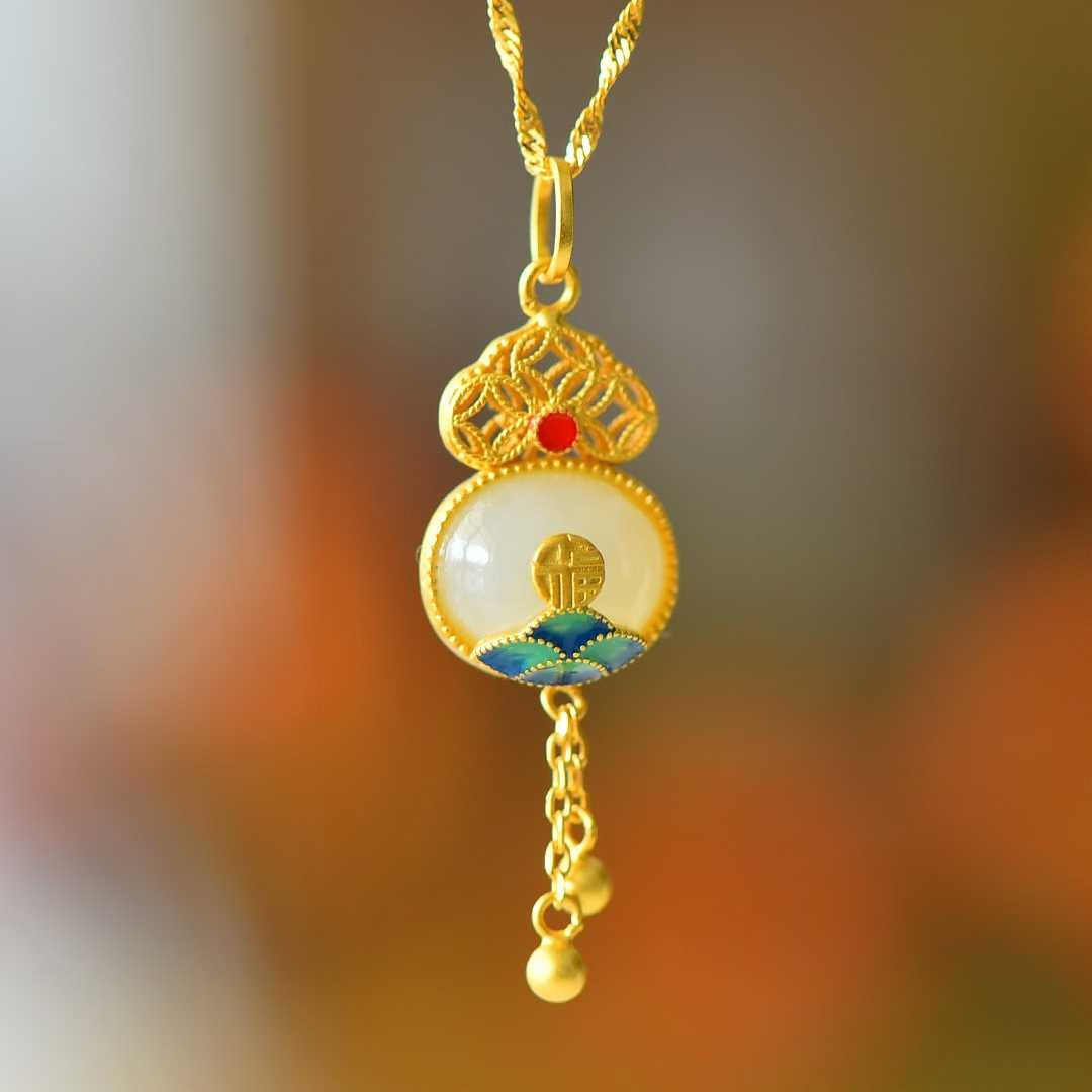 S925 Silver Inlaid Nephrite "Fuyun Lianlian" Jewelry Set - jewelry - weilin.com