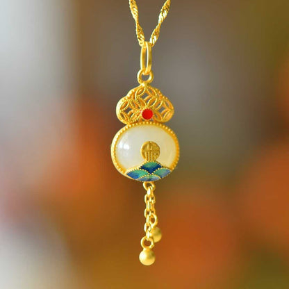 S925 Silver Inlaid Nephrite "Fuyun Lianlian" Jewelry Set - jewelry - weilin.com